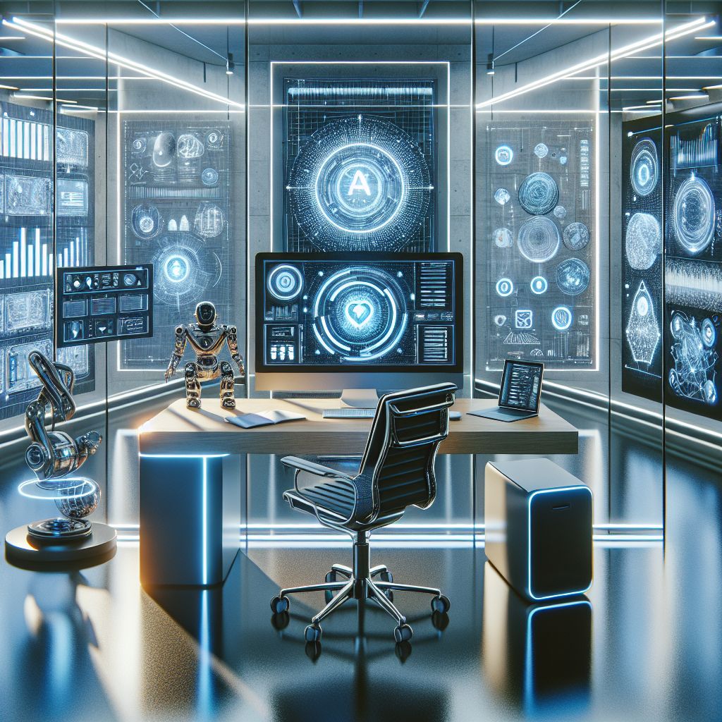 Futuristic Workspace Showcasing ChatGPT Interface and AI Technologies